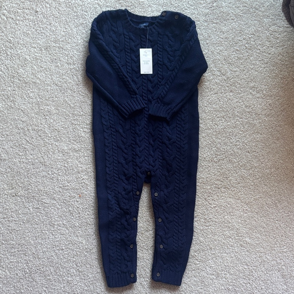 GAP Navy Cable-Knit Baby Romper Sweater